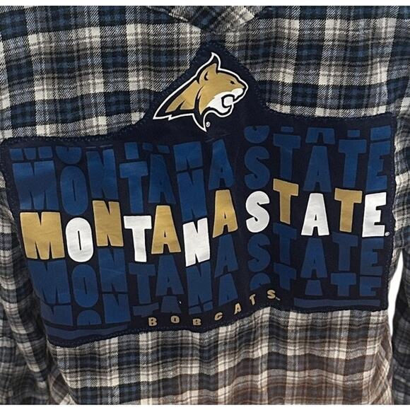 Montana State University Bobcats Plaid Flannel Button Down Shirt LARGE Football - Picture 2 of 7